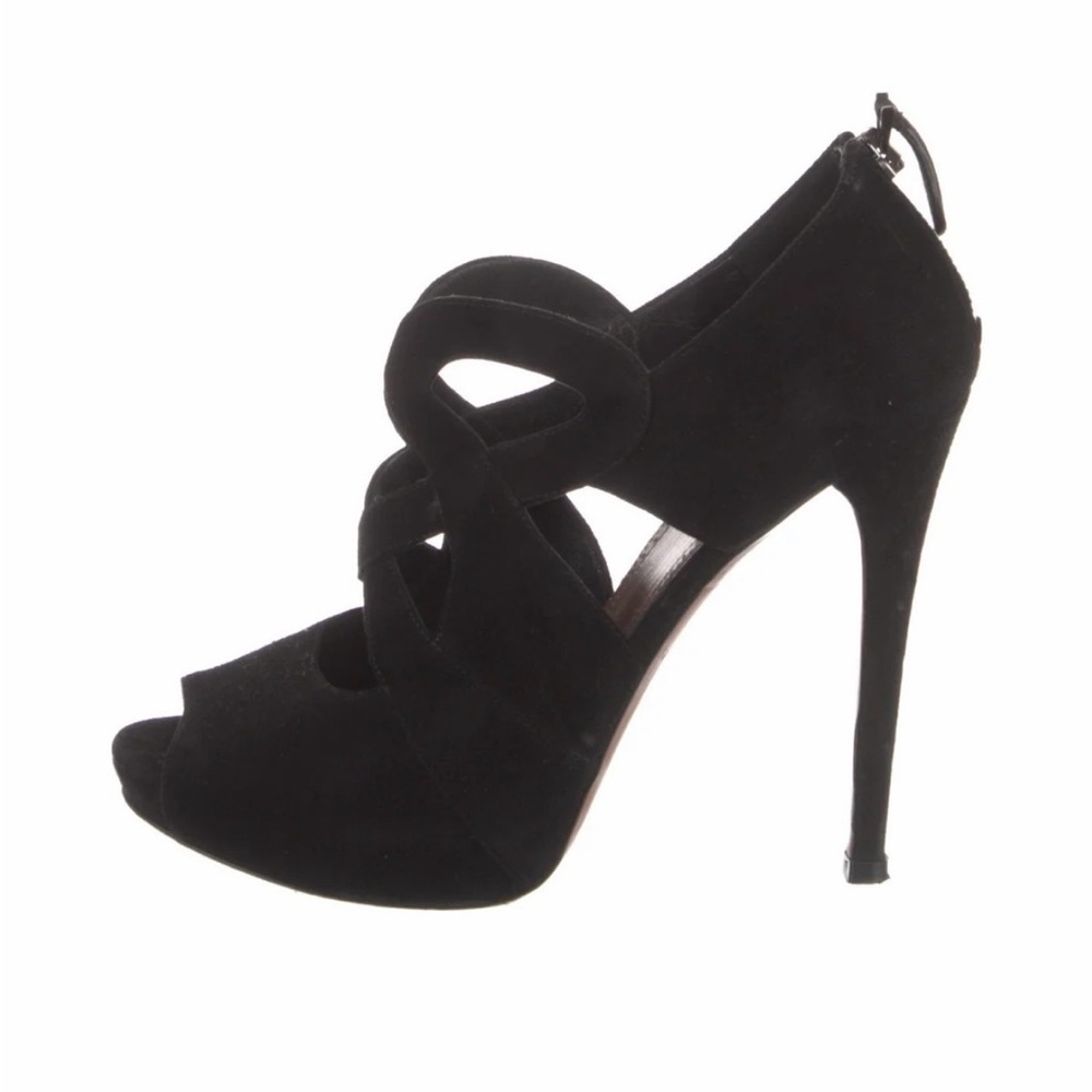 Alaia Black Suede High Heel Peep Toe Sandal Sz 38